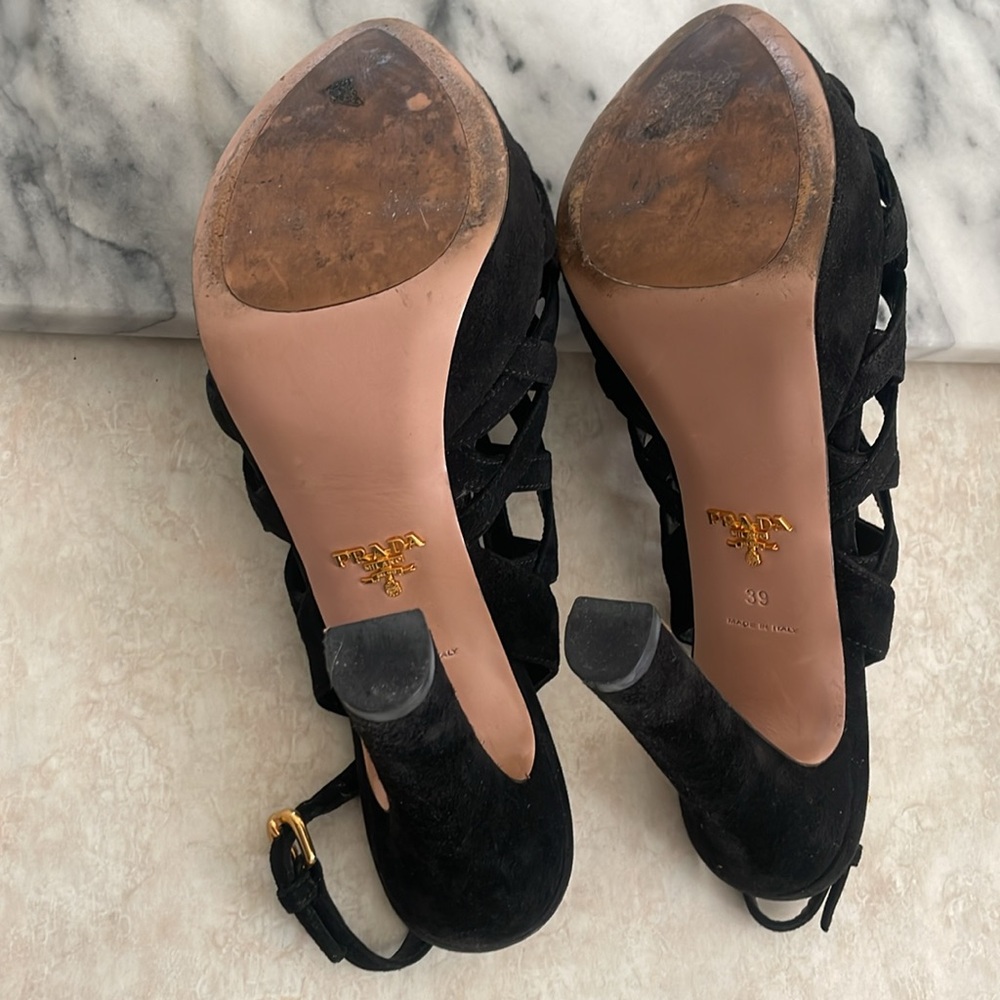 Prada Black Suede Slingback Heels - Picture 3 of 5